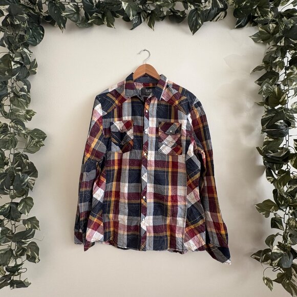 BKE Buckle Long Sleeve Front Button Athletic Fit Shirt Plaid Multi Men’s Size M - Picture 1 of 8